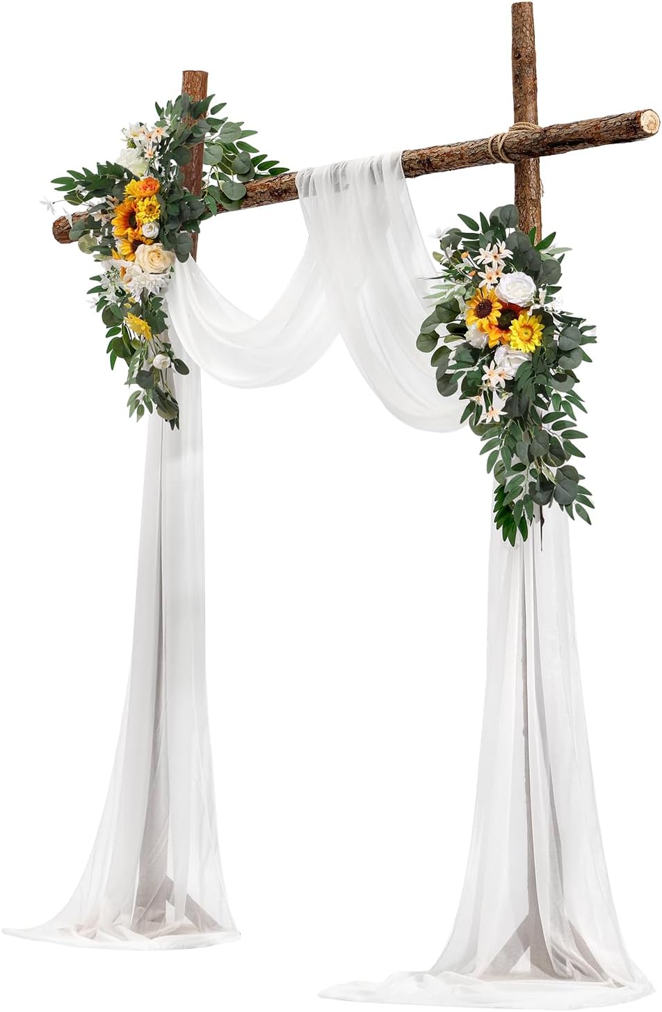Artificial Wedding Arch Flowers Kit, Yellow Wedding Arch Flowers with Drapes Kit (Pack of 3) - 2 Pcs Floral Arrangement, 1 Pcs Sheer Drapes, for Ceremony Bouquets Reception Backdrop Decoration