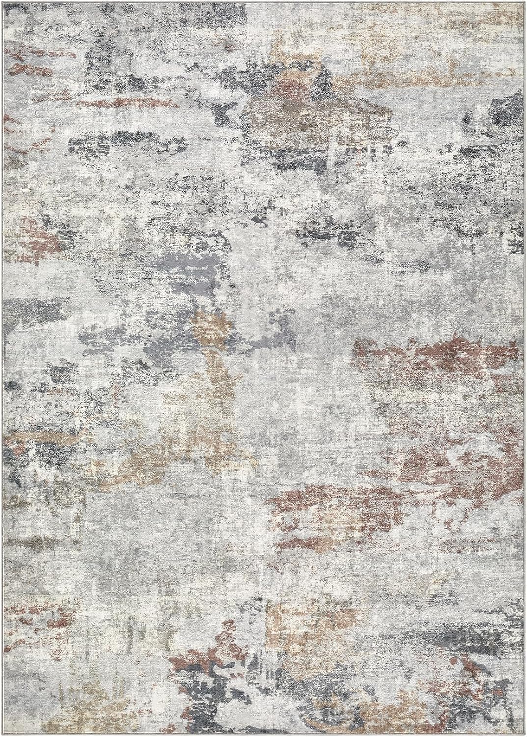 6x9 Area Rug - Washable & Non Slip Indoor Rug for Living Room, Kid & Pet Friendly Abstract Low Pile Soft Carpet for Bedroom and Dining Room - Grey/Orange/Yellow