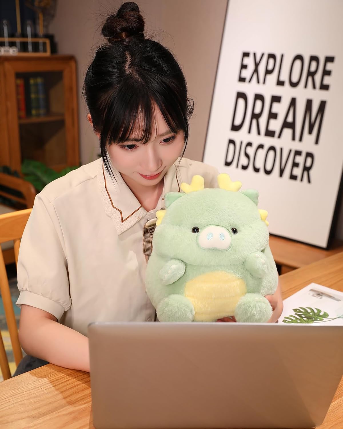 Cute Dragon Pig Plush Pillow (Yellow, 11 Inch) Dinosaur Stuffed Animal | Soft Toy Plushies, Kawaii Gifts for Kids and Adults