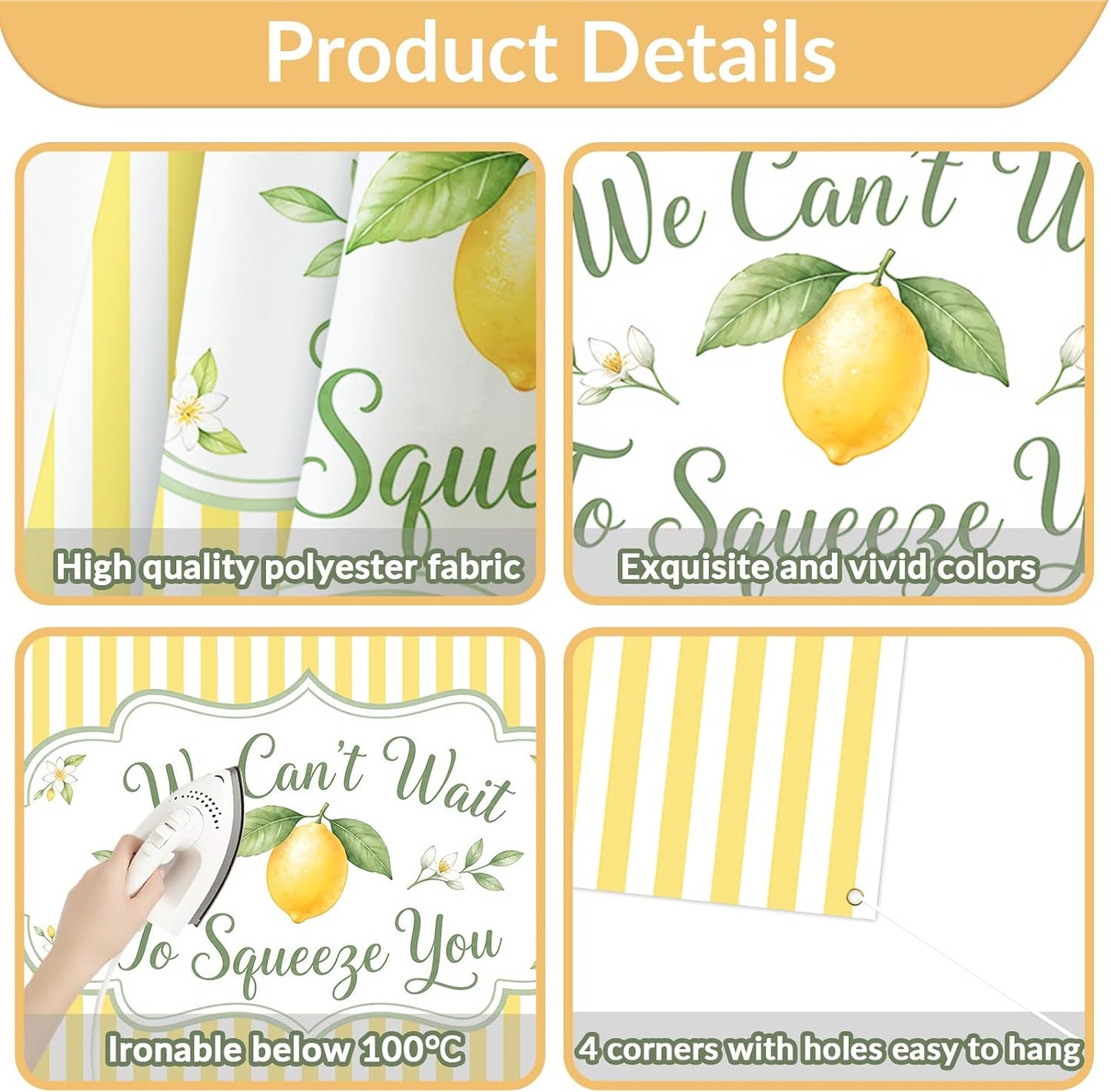 We Can’t Wait to Squeeze You Backdrop Yellow Stripes Lemon Floral Baby Shower Background Vinyl Wall Decor for Women Indoor Photo Party Decoration 5x3ft