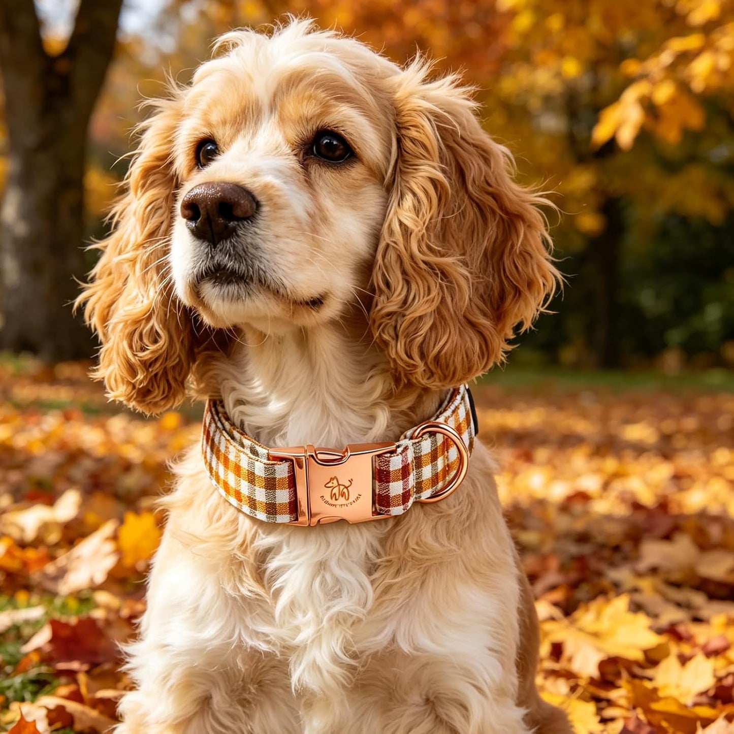 Fall Dog Collar, Autumn Pet Collar Durable Yellow Plaid Dog Collars Male or Female Holiday Pet Gift Adjustable Dog Collar for Large Dogs