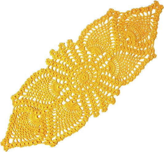 Crochet Lace Table Doilies Eyes Flower Doily Kitchen Vase Place Mats Anniversary Mother's Day (Style02-Yellow, 7 in x 21 in,Pack of 1PC)