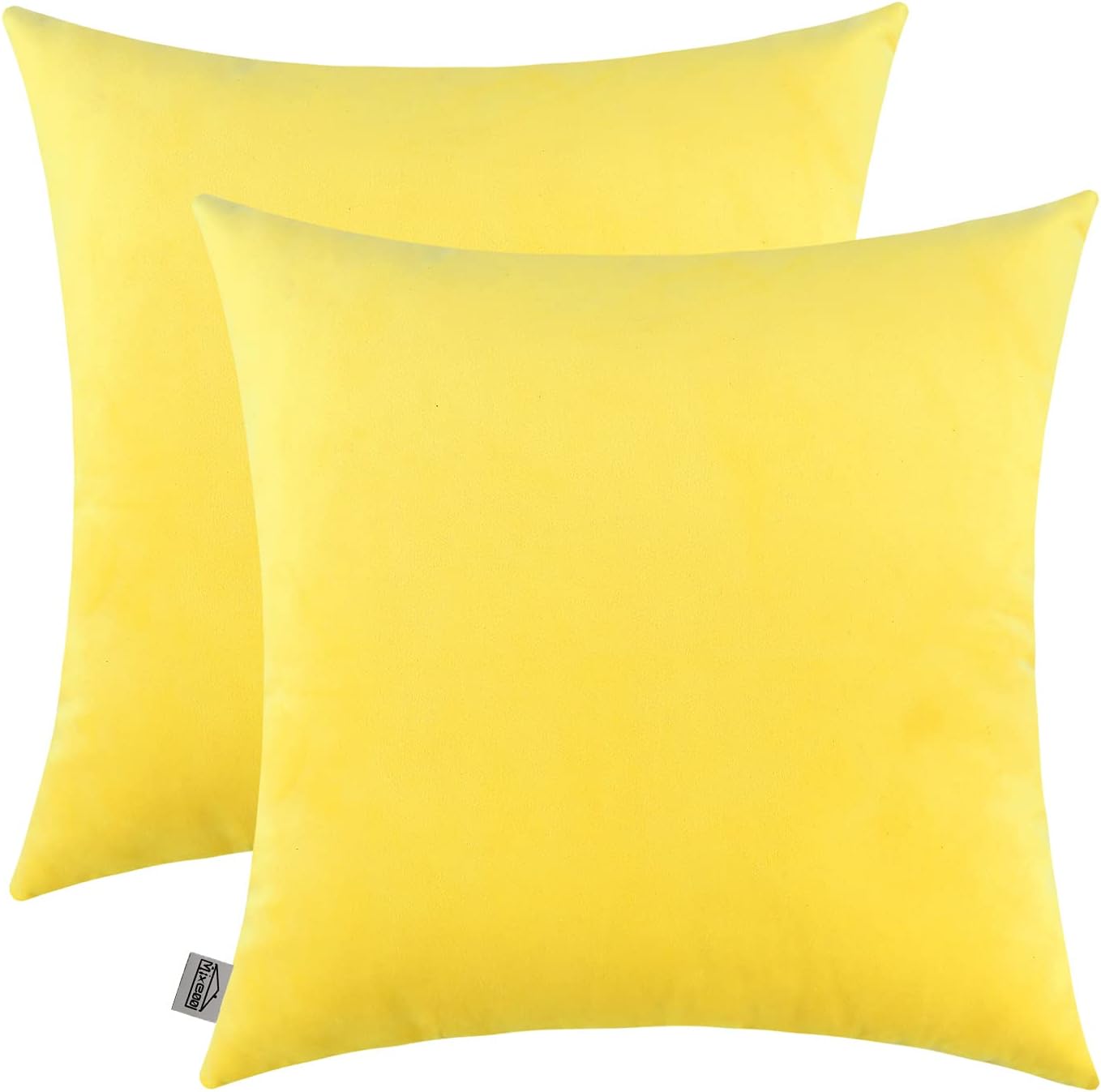 Comfy Lemon Yellow Throw Pillow Covers Decorative Square Solid Thick Velvet Super Soft Cushion Cases Home Decor for Sofa Couch Living Room Chair, Set of 2, 18 x 18 Inch