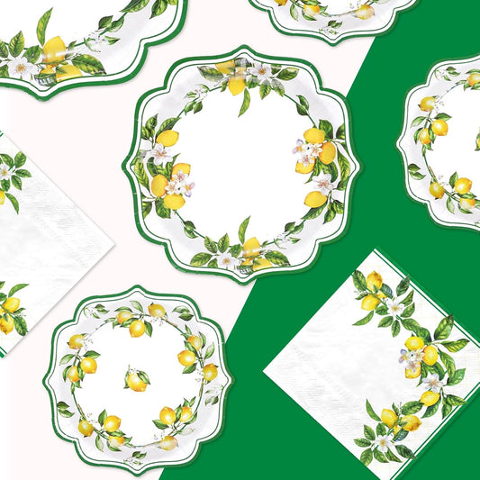 250Pcs Lemon Party Decorations Green Lines Lemon Plates and Napkins Yellow Lemons Theme Birthday Tableware Set for Spring Summer Lemons Bridal Shower Baby Birthday Party Supplies, Serves 50