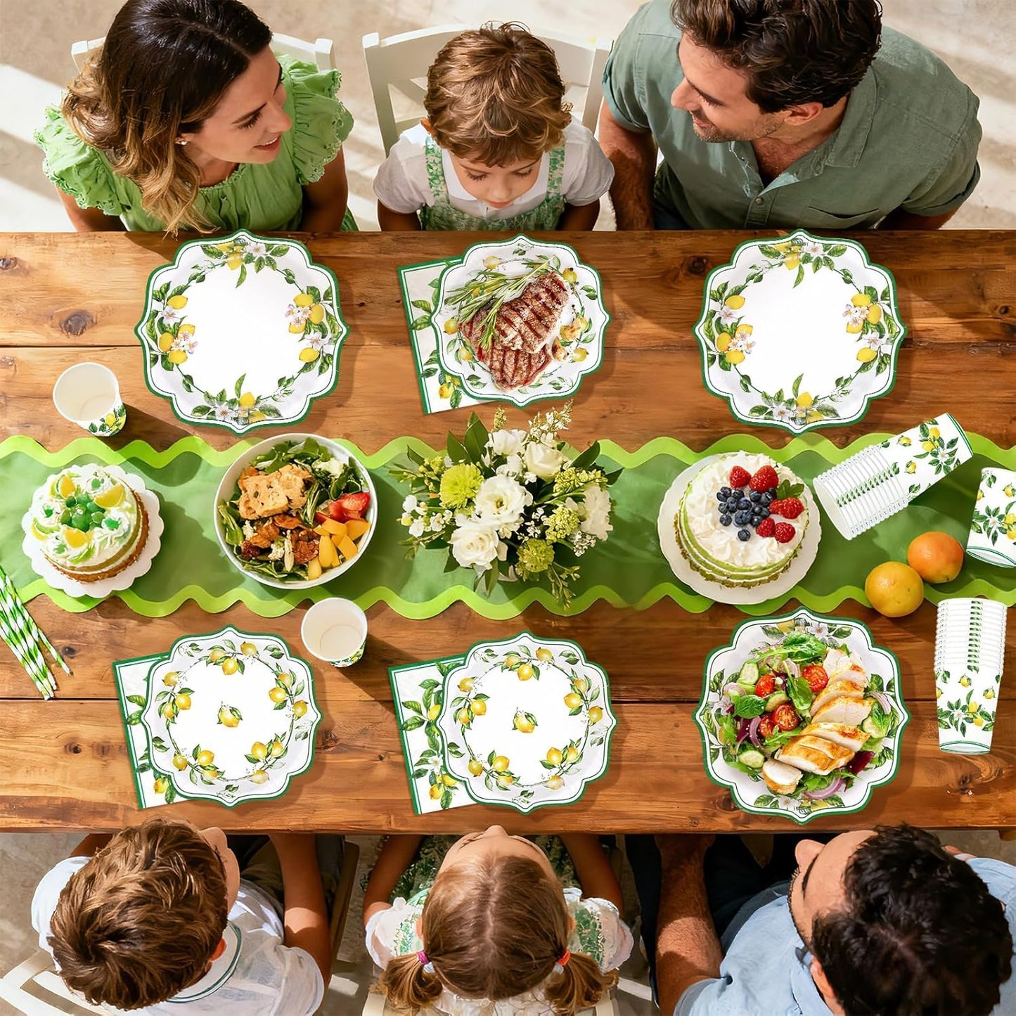 250Pcs Lemon Party Decorations Green Lines Lemon Plates and Napkins Yellow Lemons Theme Birthday Tableware Set for Spring Summer Lemons Bridal Shower Baby Birthday Party Supplies, Serves 50