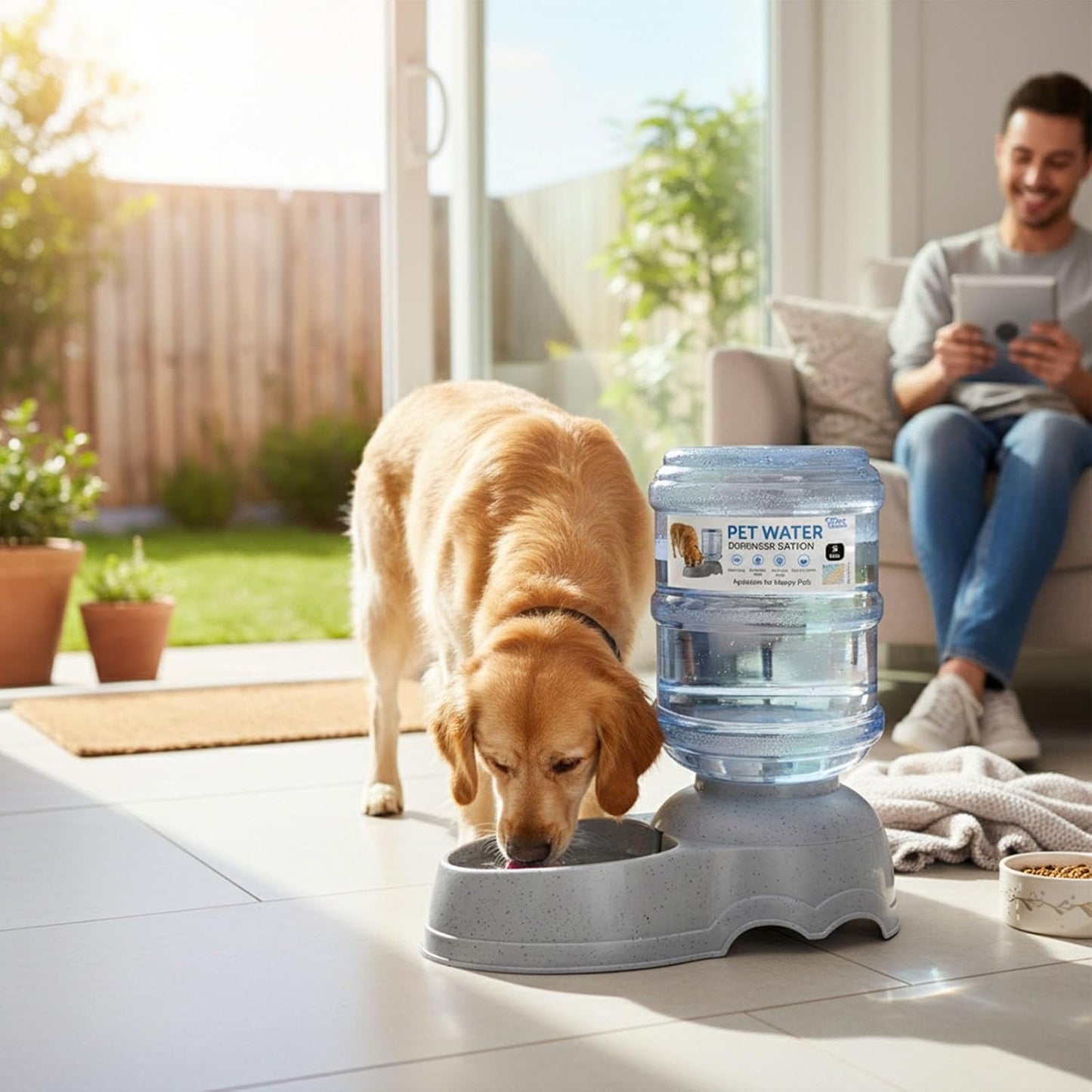 3 Gallon Large Dog Water Dispenser, Automatic Gravity Pet Waterer Station for Large Dogs and Multiple Pets, Indoor/Outdoor Dog Water Bowl with Anti-Slip Base, BPA-Free, Grey