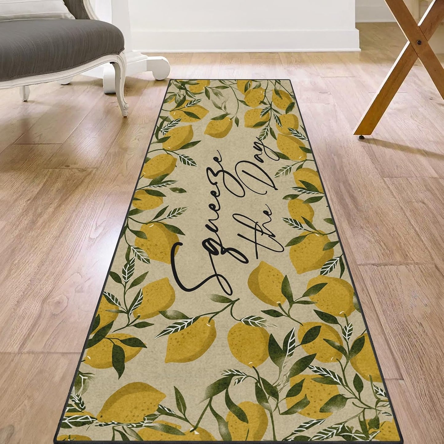 Runner Rug, Washable and Non-Slip 2'x6' Tropical Yellow Lemons Fruit Summer Hallway Kitchen Area Rug, Indoor Entryway Door Mat, Floor Mat Carpet for Bedroom, Bathroom, Laundry, Living Room