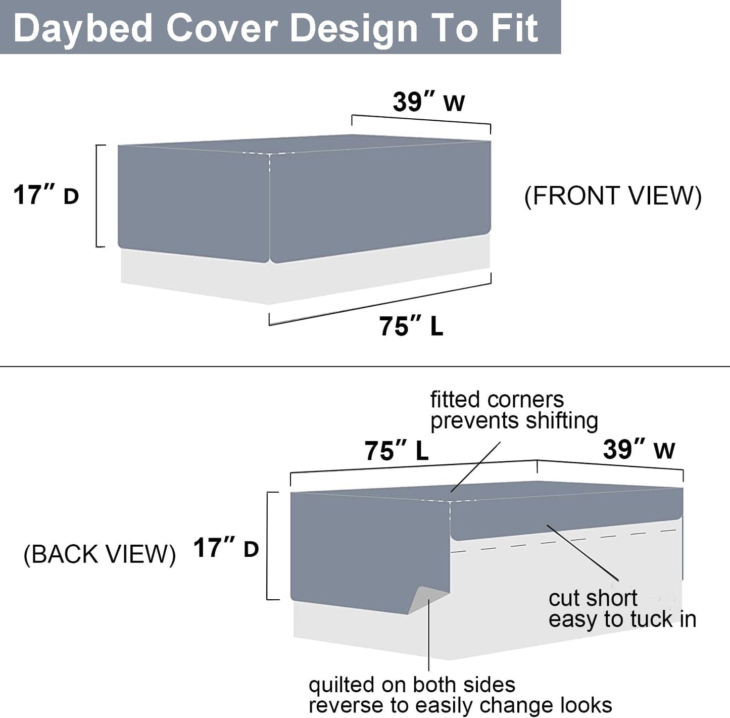 Twin Daybed Cover Floral Daybed Comforter Set 3 Piece Reversible Cozy Day Bed Cover Double Sided Quilting Bedding Flower DayBed Bedding All Season for Twin Bed with 2 Standard Shams,39"x75"
