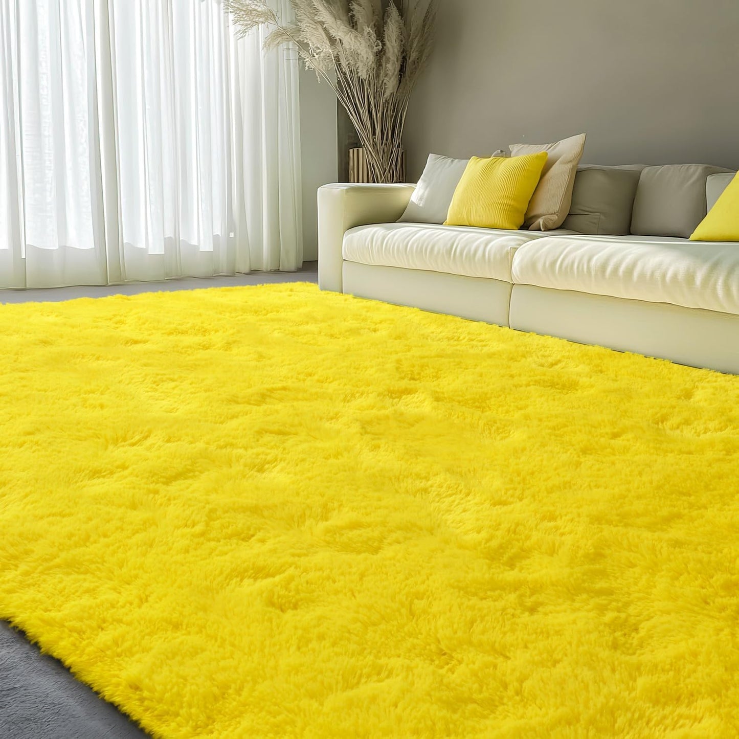 EVOIONOS Ultra Soft Area Rug for Bedroom, 4x6 Machine Washable Fluffy Shag Rug for Living Room, Plush Non Slip Carpet Indoor Floor Bedside Nursery Kids Girls Room Dorm, Home Decor Aesthetic, Yellow