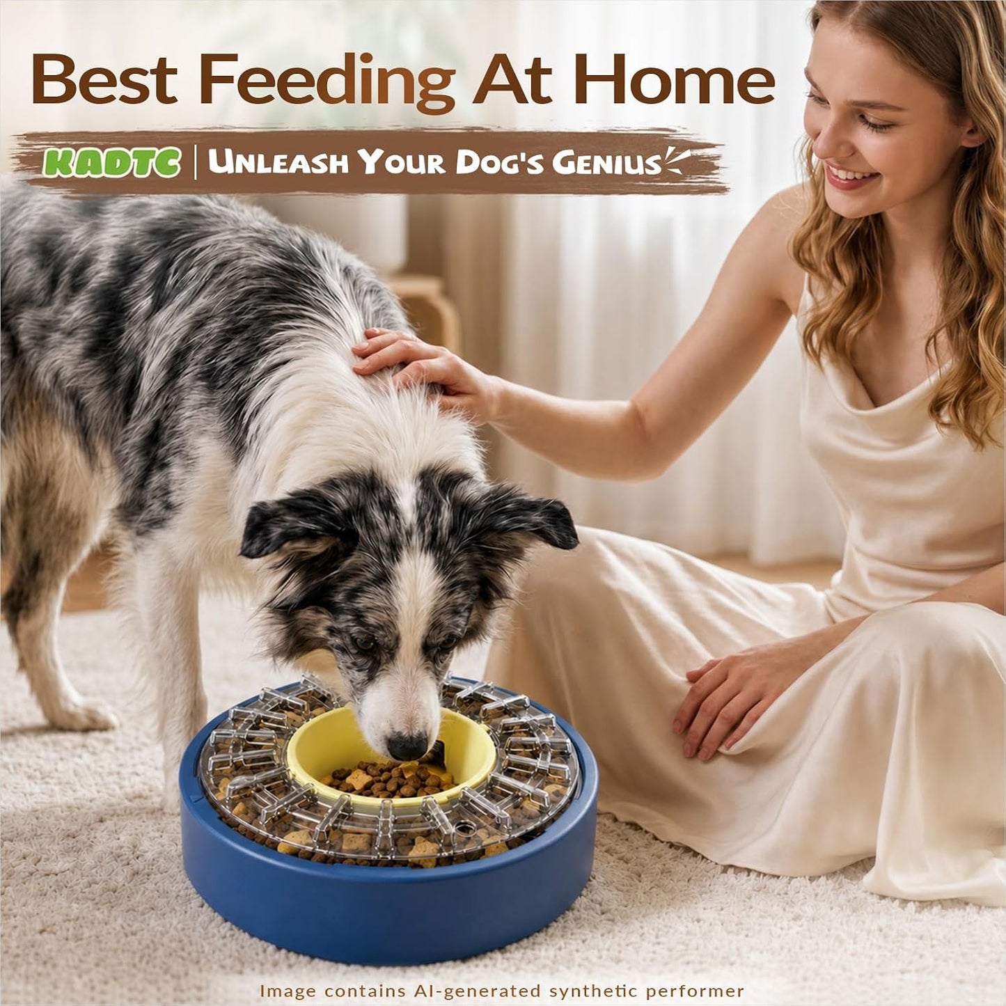 KADTC Adjustable 5-60 Min Slow Feeder Dog Bowl & Puzzle Feeder Anti-Gulping | 4-Cup Spinning Food Dispenser Turns Daily Meals Into Energy-Burning Enrichment, Eases Boredom, Builds Calmer Mealtime Rhythms