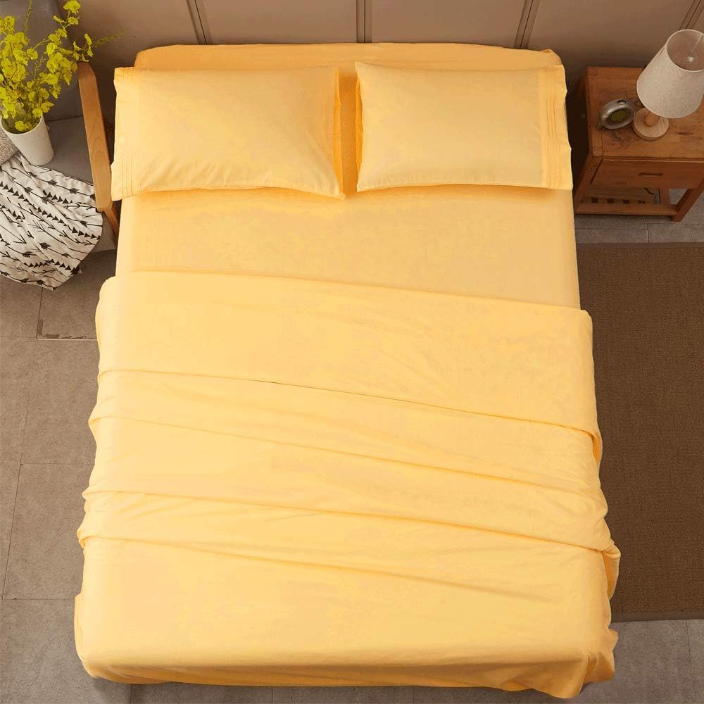 Bed Sheet Set Super Soft Microfiber 1800 Series Luxury Egyptian Sheets 16-Inch Deep Pocket,Wrinkle and Hypoallergenic-4 Piece (Yellow, Queen)