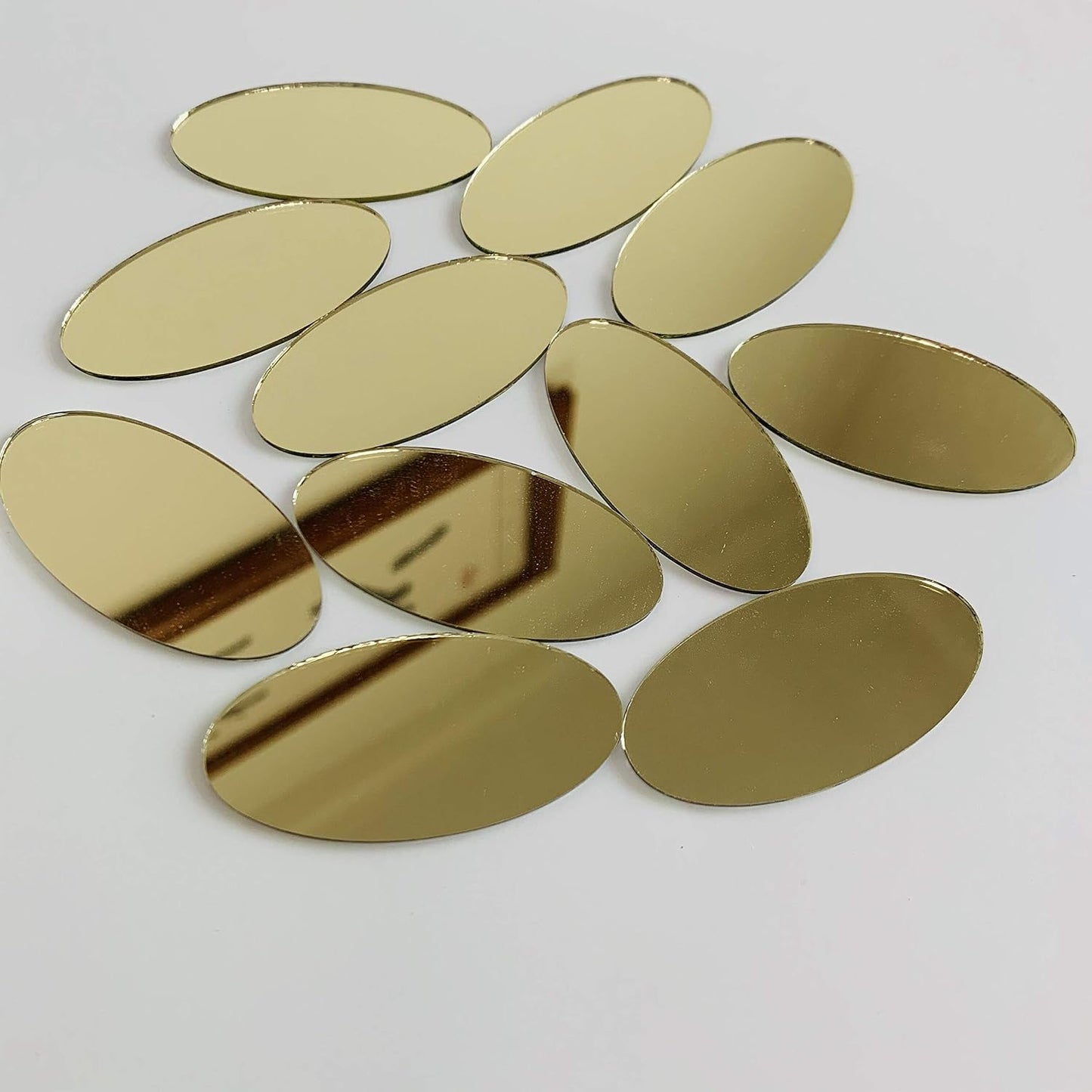 50pcs 2" x 1" Oval Mirrors Mosaic Mirror Tiles for Craft Projects (Yellow Gold)
