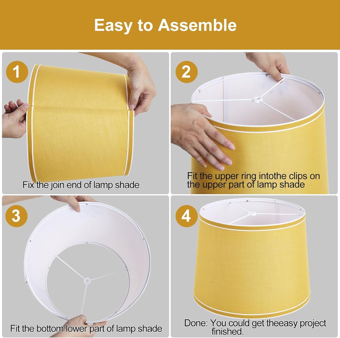 Lamp Shades Set of 2, Drum Lampshades, Lampshade 10 Inches Height, Lampshades for Table Lamp, Floor Lamp, Pendant Light, Yellow & White, Lamp Shade Harp Holder Included