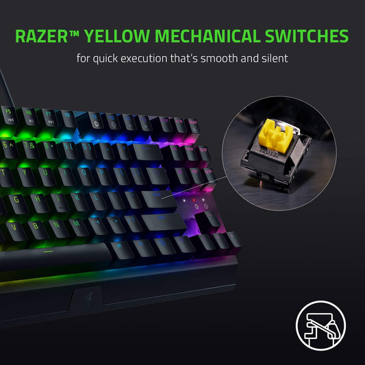 BlackWidow V3 TKL Mechanical Gaming Keyboard: Yellow Mechanical Switches Linear & Silent - Chroma RGB - Compact Form Factor - Programmable Macros Snap Tap
