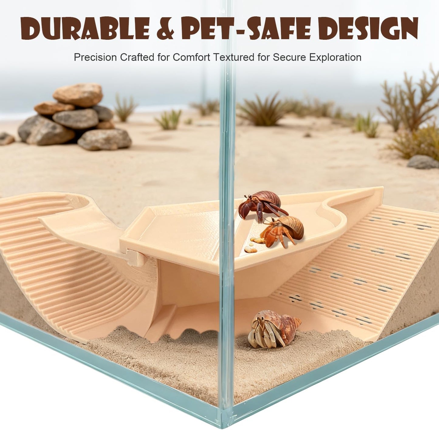 Hermit Crab Accessories Set – 3-in-1 Hideout with Climbing Tunnel & Burrow Cave, Reptile Hide for Leopard Gecko, Also Suits Small Snakes, Frogs, and Amphibians (Yellow)