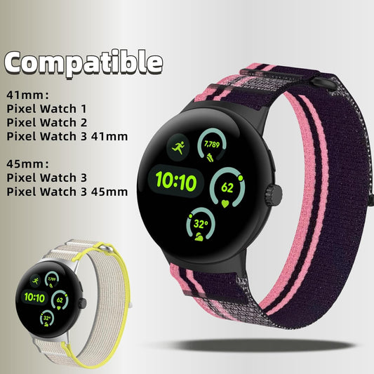 2 Pcs Compatible with Google Pixel Watch 3 41mm 45mm Nylon Watch Band, Breathable Sport Strap for Google Pixel 3/2/1 Adjustable Smartwatch Bands Men Women