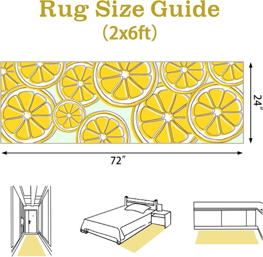 Washable Lemon Runner Rug 2x6 Yellow Lemons Rug with Non-Slip Backing Low Pile Runner Rugs for Kitchen Hallway Laundry Entryway Indoor 6ft