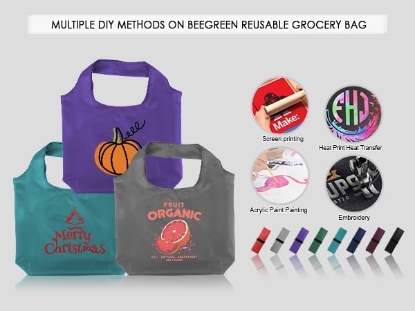Reusable-Grocery-Bags-Foldable-Machine-Washable-Reusable-Shopping-Bags-Bulk Colorful 10 Pack 50LBS Extra Large Folding Reusable Bags Totes w Zipper Storage Pouch Lightweight Polyester Fabric