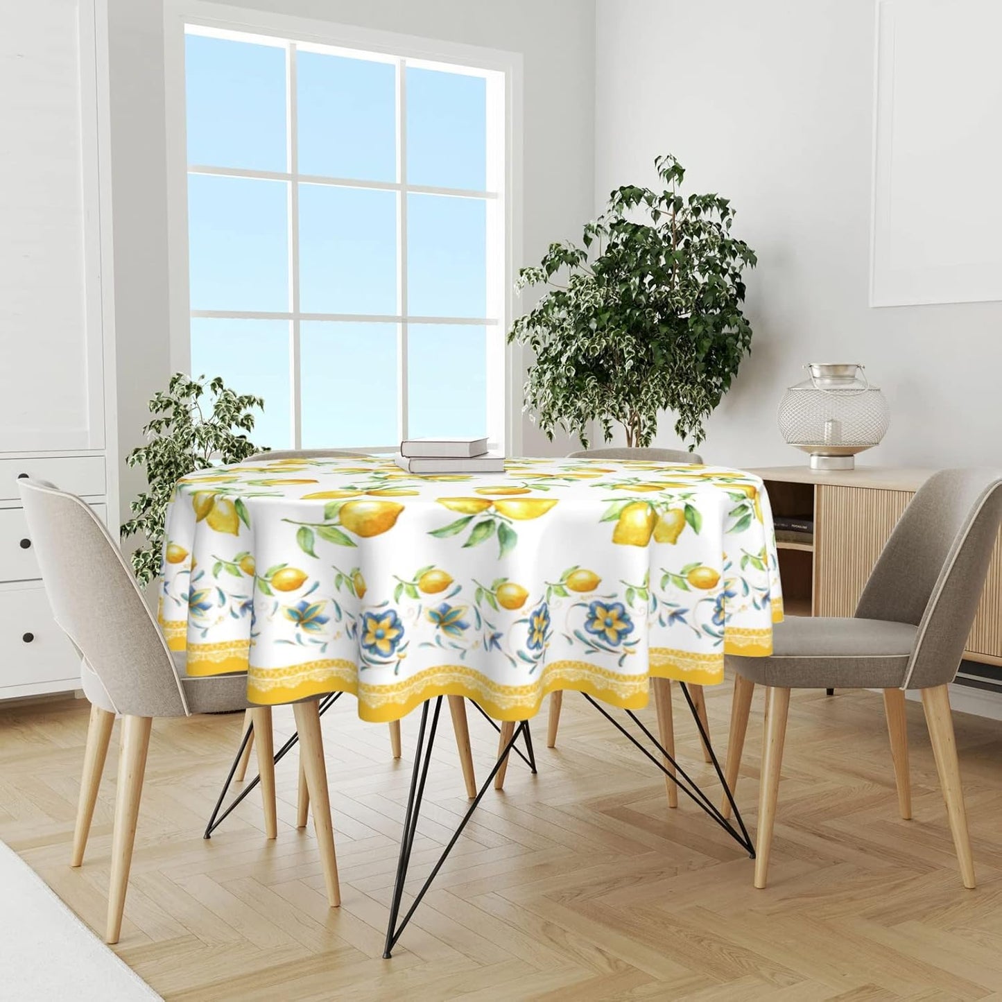 Lemon Tablecloth Round 60 Inch Summer Yellow Fruit Table Cloth for Home Kitchen Dining Table Decor
