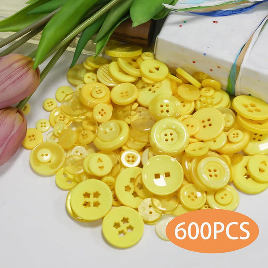 500-600 Pcs Yellow Resion Buttons for Crafts, 4 Holes Assorted Sizes Resin Buttons, for Crafting, Arts, DIY, Decoration, Sewing (Yellow)