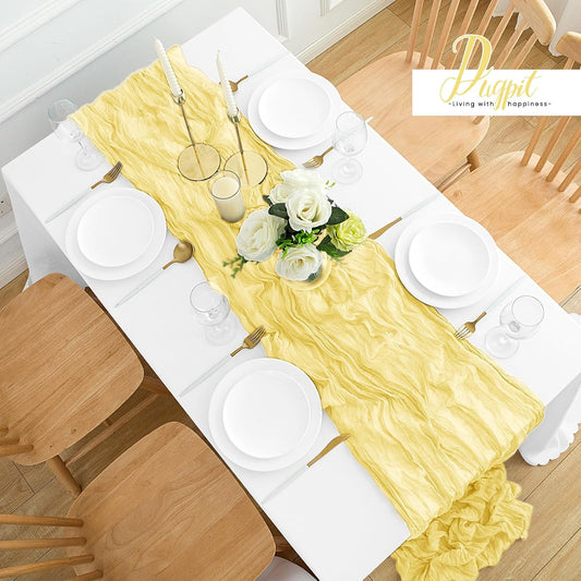 12Pack Light Yellow Cheesecloth Table Runner 35x120Inch Yellow Cheese Cloth Table Runner 10FT Boho Gauze Table Runners Rustic Sheer Table Runners for Wedding Bridal Baby Shower Party Decor