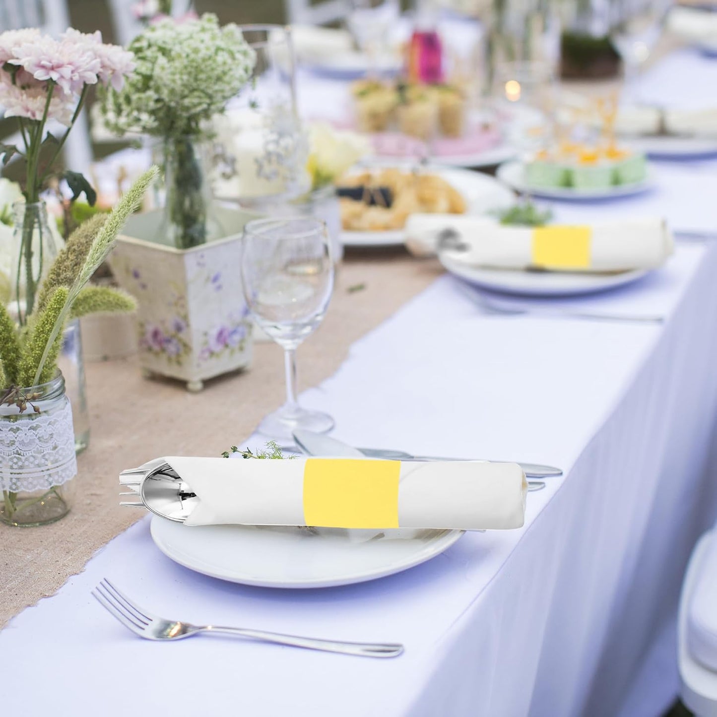 200Pcs Yellow Napkin Bands Self Adhesive | Paper Napkin Rings, Self Adhesive, Silverware Wraps, Table Setup Wedding Event Party Supply