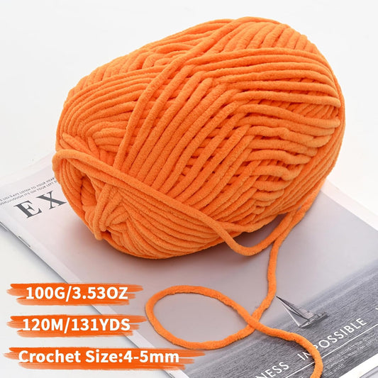 Chenille Yarn for Crocheting, Size 5 Bulky,Light Yellow | 100g/131yds Soft Chunky Velvet Yarn for Crochet and Knitting,Fluffy Baby Yarn for Amigurumi,Blankets and DIY Crafts.