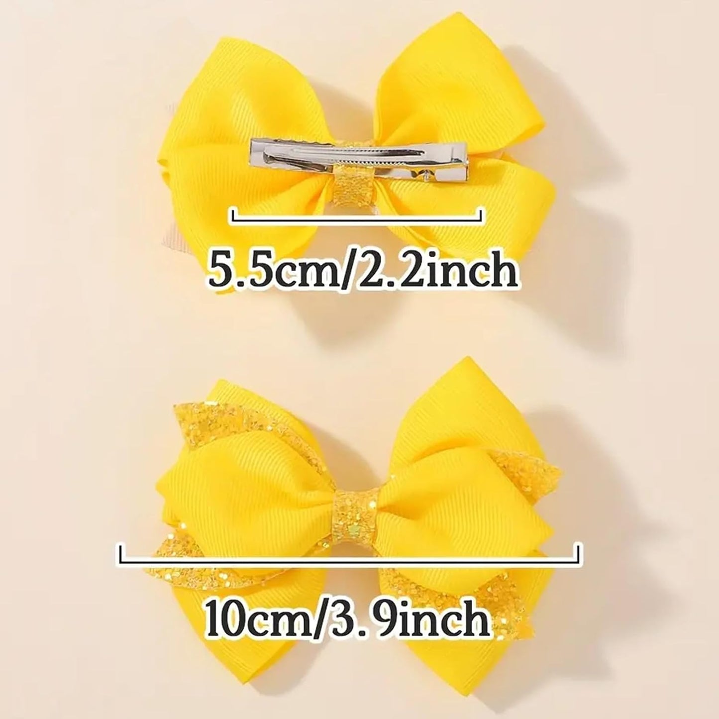 2PCS 4" Glitter Ribbon Hair Bow Clips Sparkly Sequins Alligator Barrettes Hairpin Girls Hair Bows Clips Hair Accessories Toddler Teen Girls Kids Back School (Yellow)