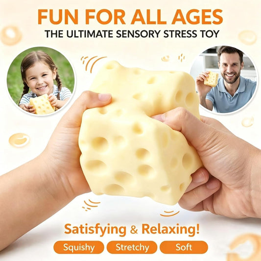 Cheese Squishy Toy for Stress & Anxiety Relief (Yellow-2.76IN) | Soft Skin-Feel Cheese Block Squeeze Toy, Great Fidget Companion for Adults, Fun Food Design
