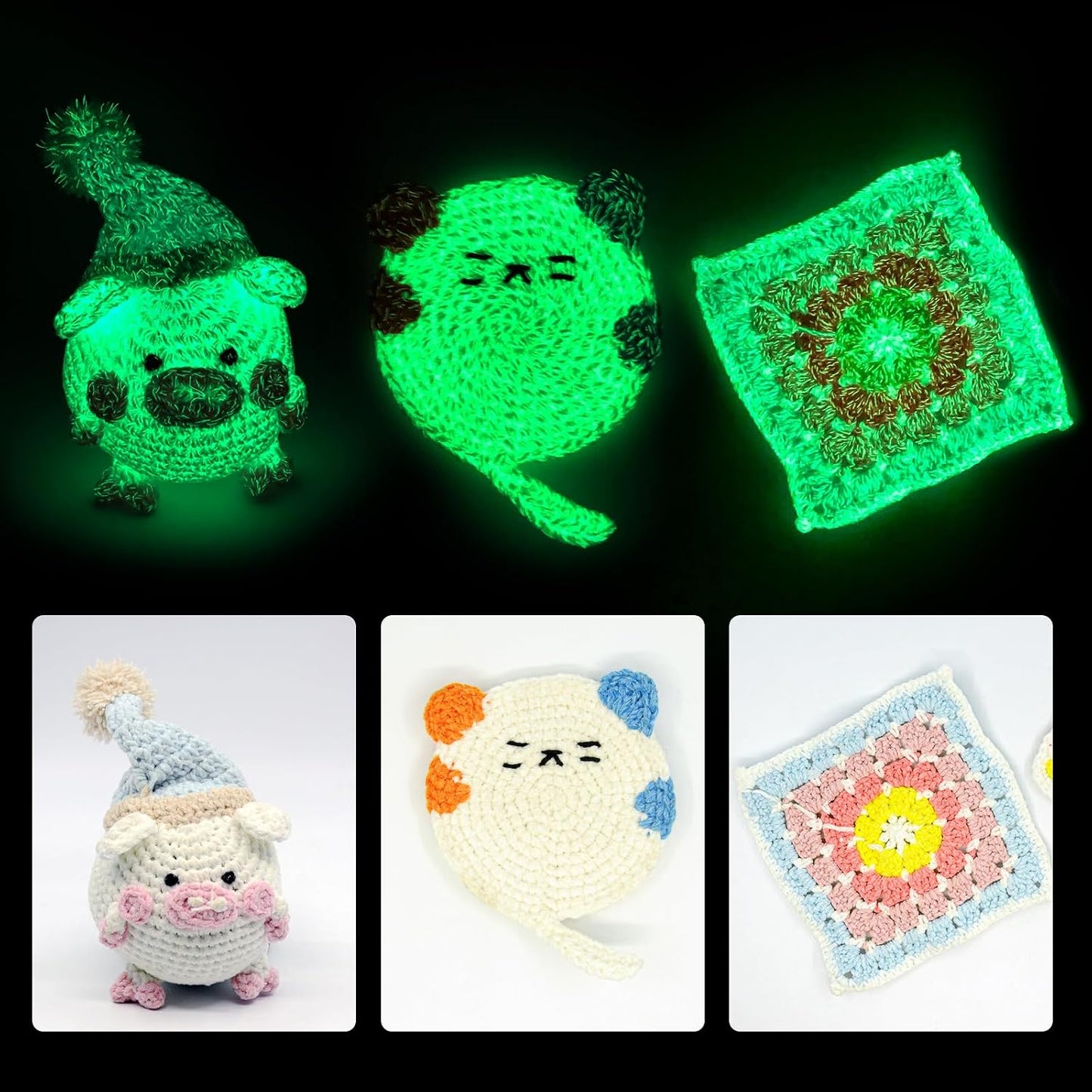 Glow in the Dark Chenille Yarn, 50g Skeins, 3 Pack, for Crocheting Crafts, Hats, Socks (Mustard)