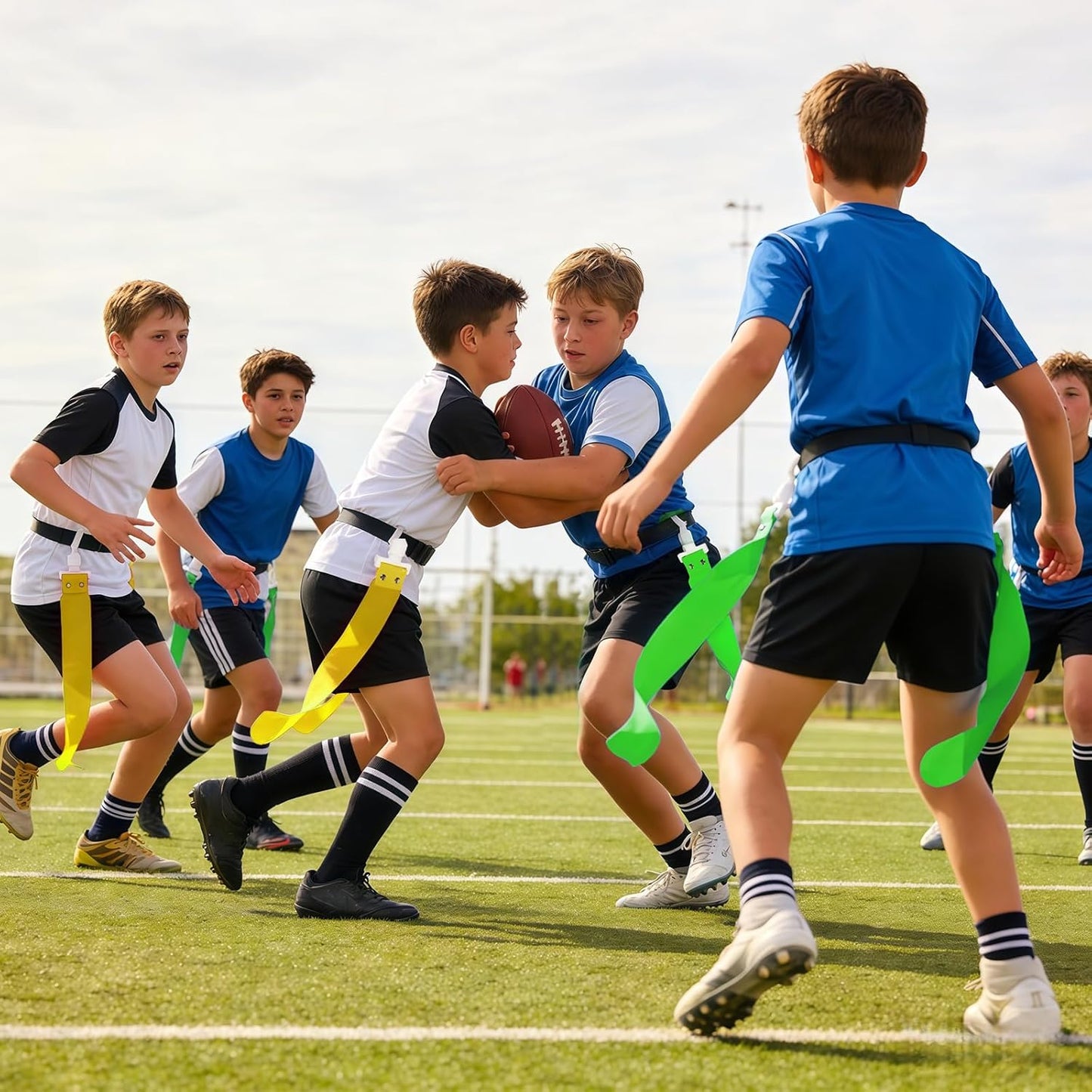 Flag Football Belts, 14 Player Adjustable Flag Football Set with 28 Flags for Youths Adults - Fits Up to 22-46" Waist