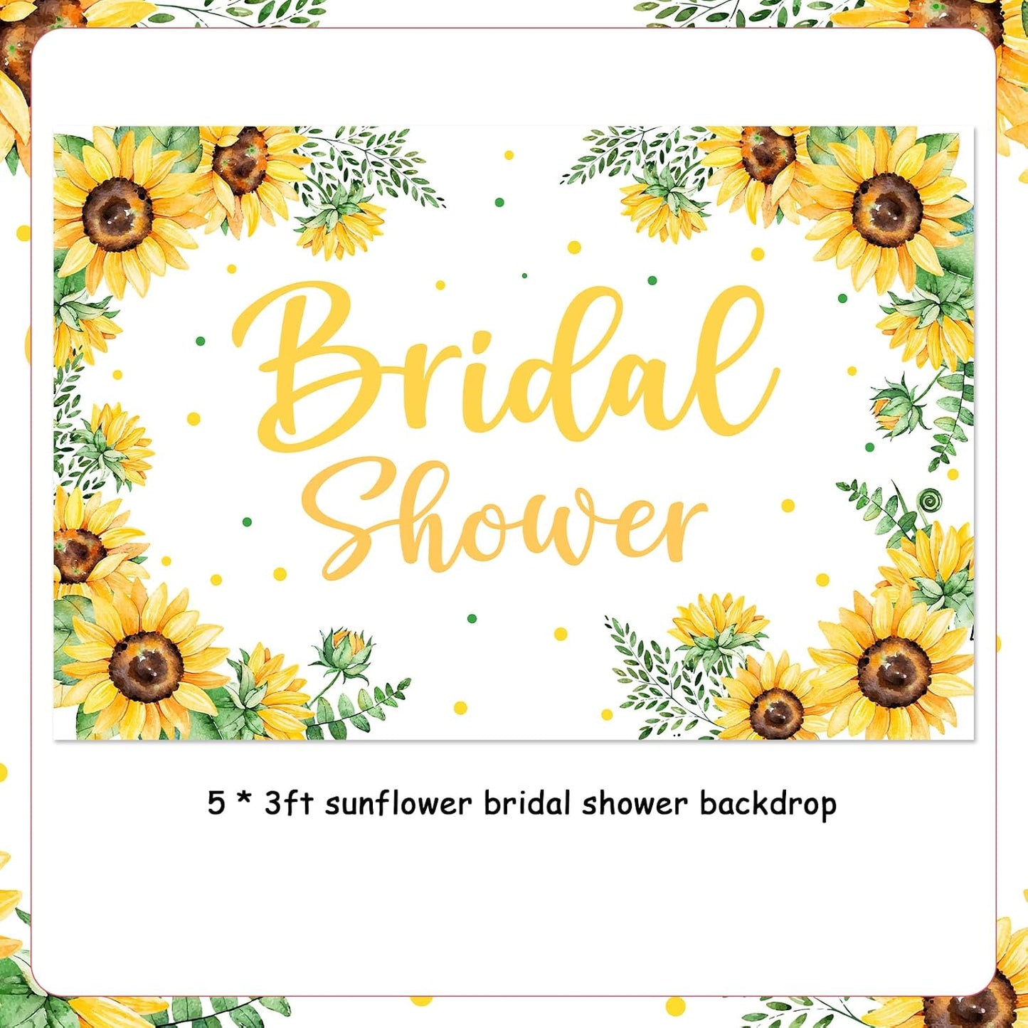 Sunflower Bridal Shower Backdrop 3 * 5ft Yellow with Green Leaves Fabric for Birthday Party Wedding Engagement Photography Background