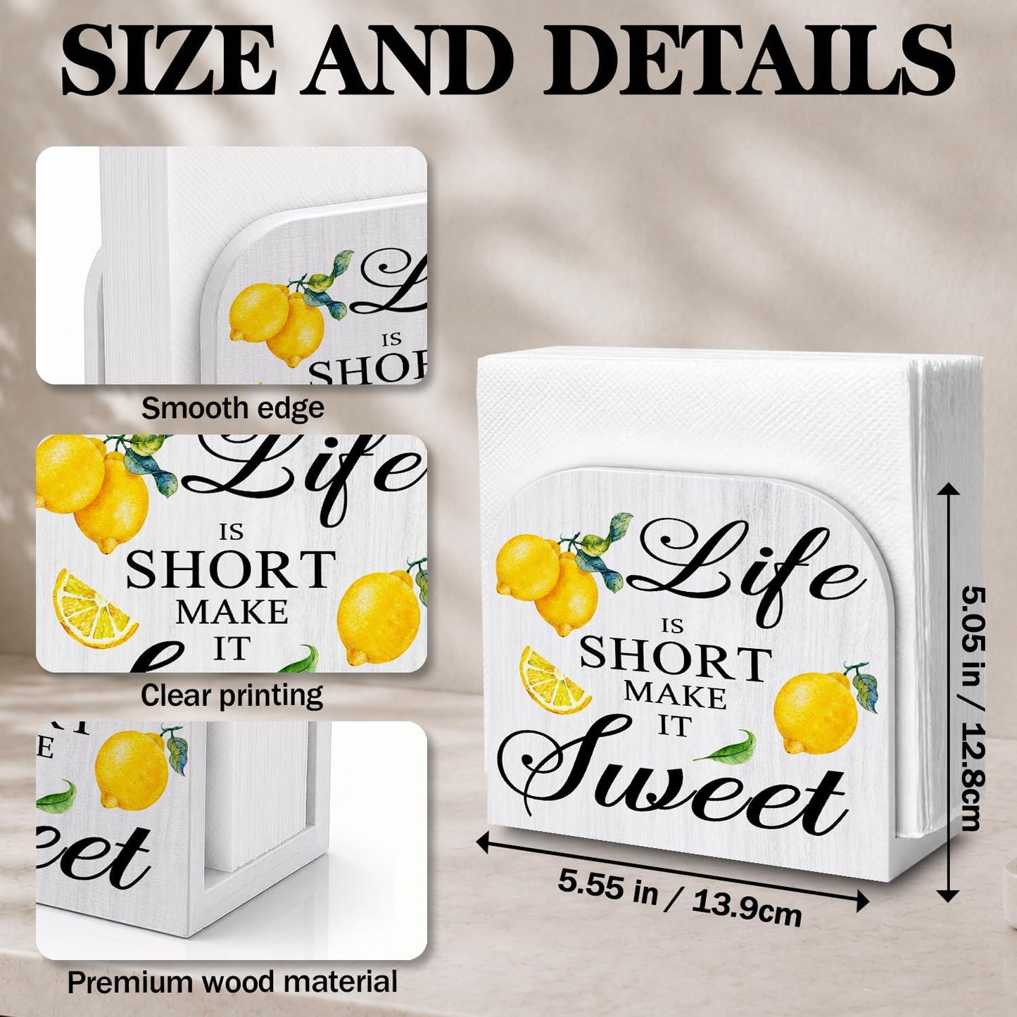 Rustic Summer Lemon Wooden Napkin Dispenser Holder | Lemon Kitchen Decor Wooden Standing Napkin Holder,Inspirational Lemons Napkin Dispenser for Table Kitchen Cocktail Bar