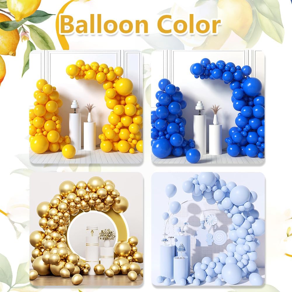 180pcs Royal Blue Yellow Bridal Shower Banner Balloons Arch Kit | She Found Main Squeeze Lemon Bridal Shower Party Decorations, Lemon Themed Party Decor, Wedding Anniversary Balloon Garland