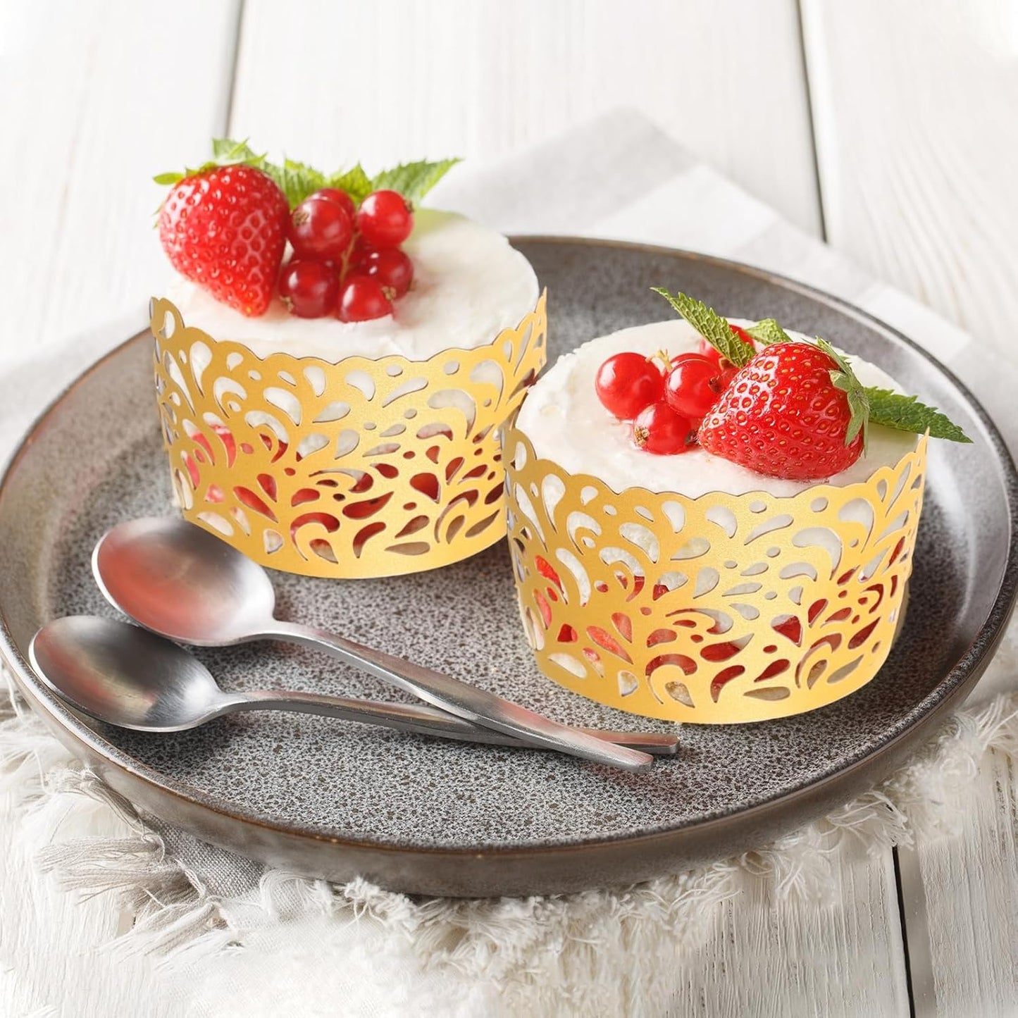 50pcs Cupcake Liners Wrappers Water Droplet Hollow Out Artistic Baking Packaging Disposable Bulk Cups for Wedding Birthday Party Decoration Baking Cake Desserts, Light Yellow
