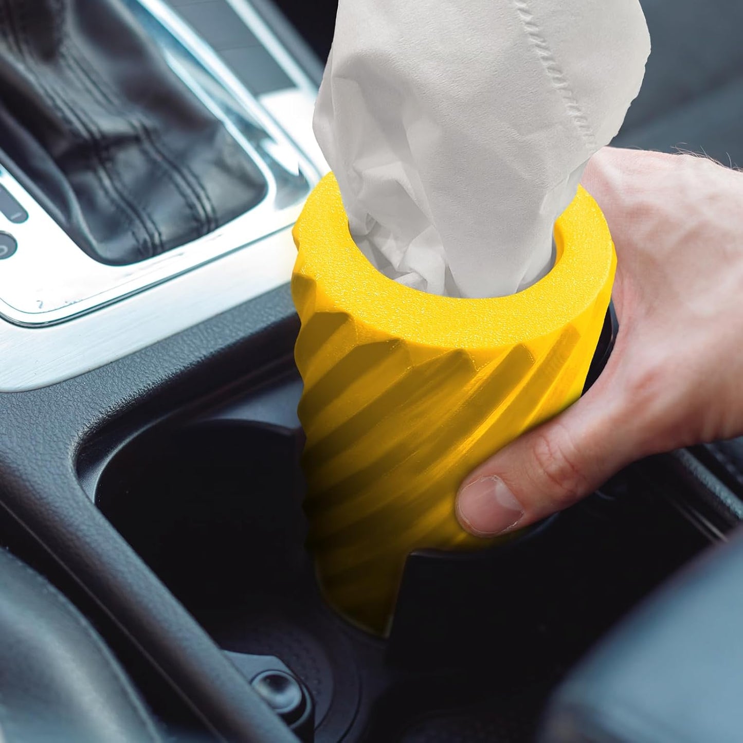 Car Tissue Holder, Refillable Round Cylinder with 3 Tissue Packs, Universal Fit for Vehicle Cup Holder, Home & Office, Car Accessories Interior (Yellow)