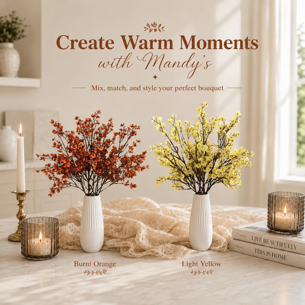 6 Bundles Artificial Light Yellow Baby’s Breath Flowers | 18.5 Inch Silk Gypsophila European Style Modern Home Decor Centerpiece Neutral Wedding Flower Arrangements