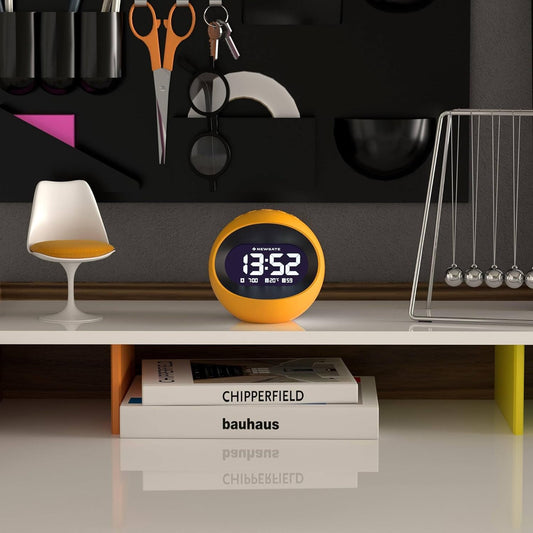 ® Centre of the Earth Alarm Clock | Round Retro Digital LCD Clock | Yellow | Ideal for Bedside, Desk or Shelf | Retro Bedroom & Office Accessory