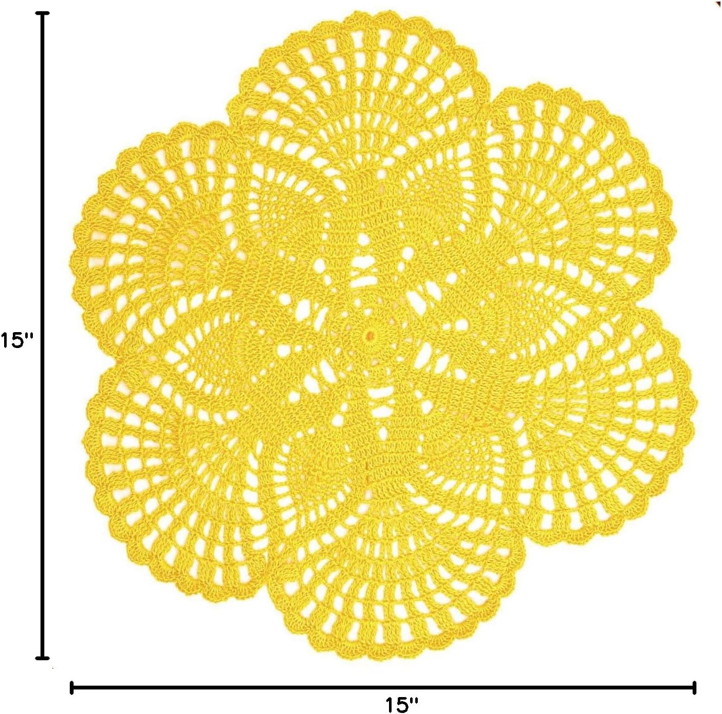 Handmade Crochet Lace Doily 15.5 inches to 17.5 inches Round 6 Petals Flower Placemats Coasters Vintage Doilies Vase Cup Mats (1, Yellow)