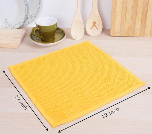 Cotton Kitchen Dish Cloths Set of 8 – Highly Absorbent, Super Soft Premium Terry Cleaning Cloth (12"x12" Inch) Premium Dishcloths for Washing Dishes (Yellow)