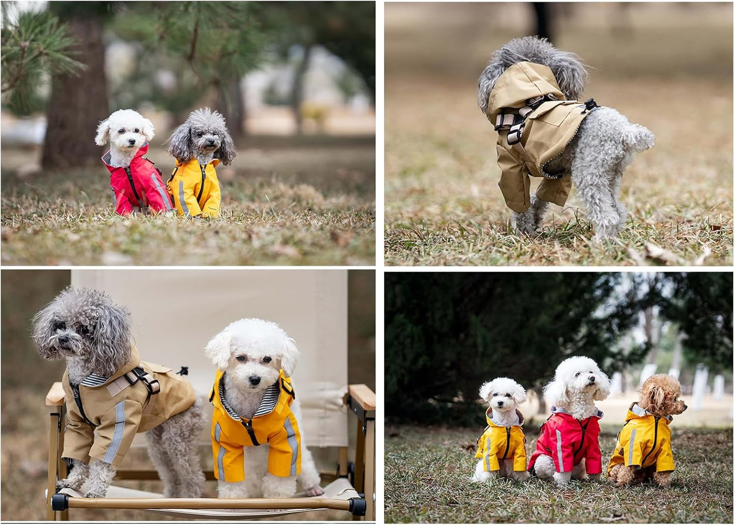 Small Dog Harness Raincoat, Hooded Waterproof Rain Jacket with Harness, Adjustable Reflective Coat for Puppy Small Dog Boy Girl Yellow XS