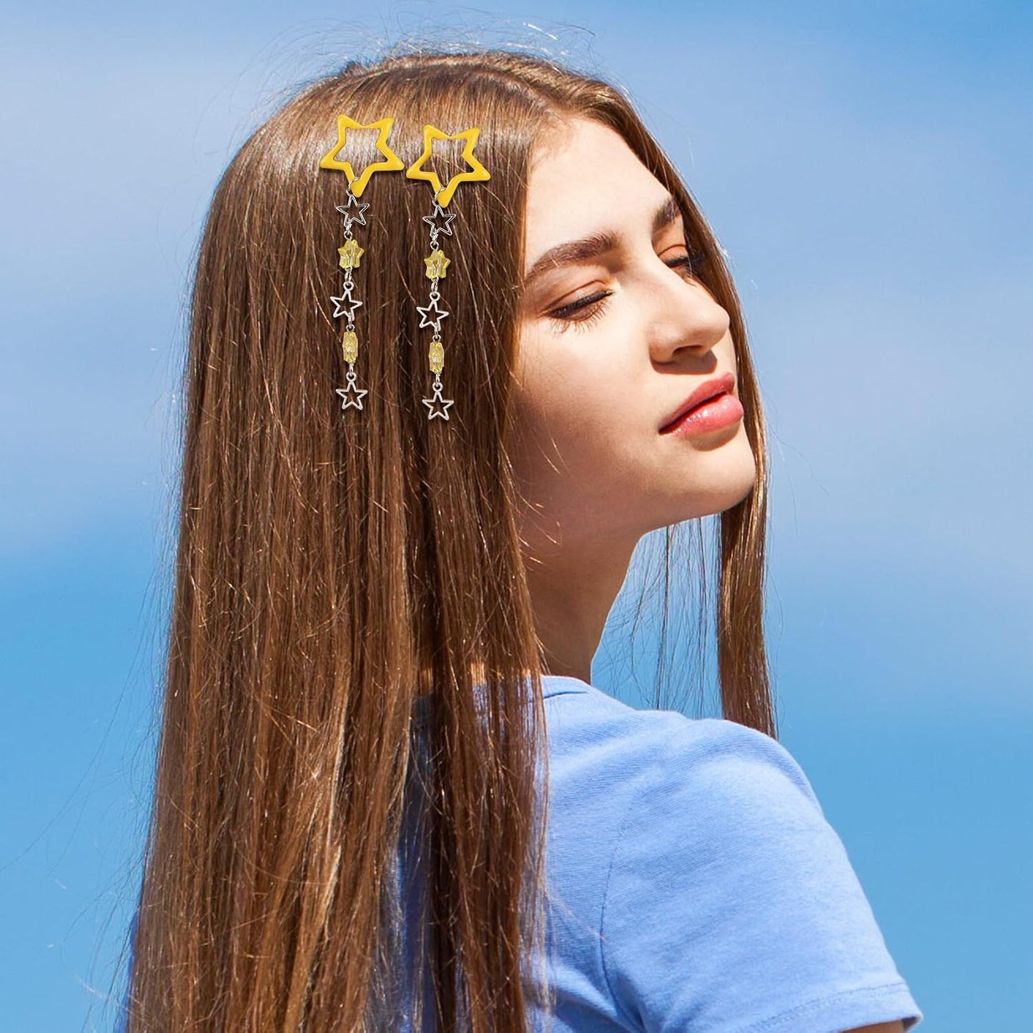 2pcs Star Tassels Hair Clips for Women, 1.18x4.33in, Deep Yellow