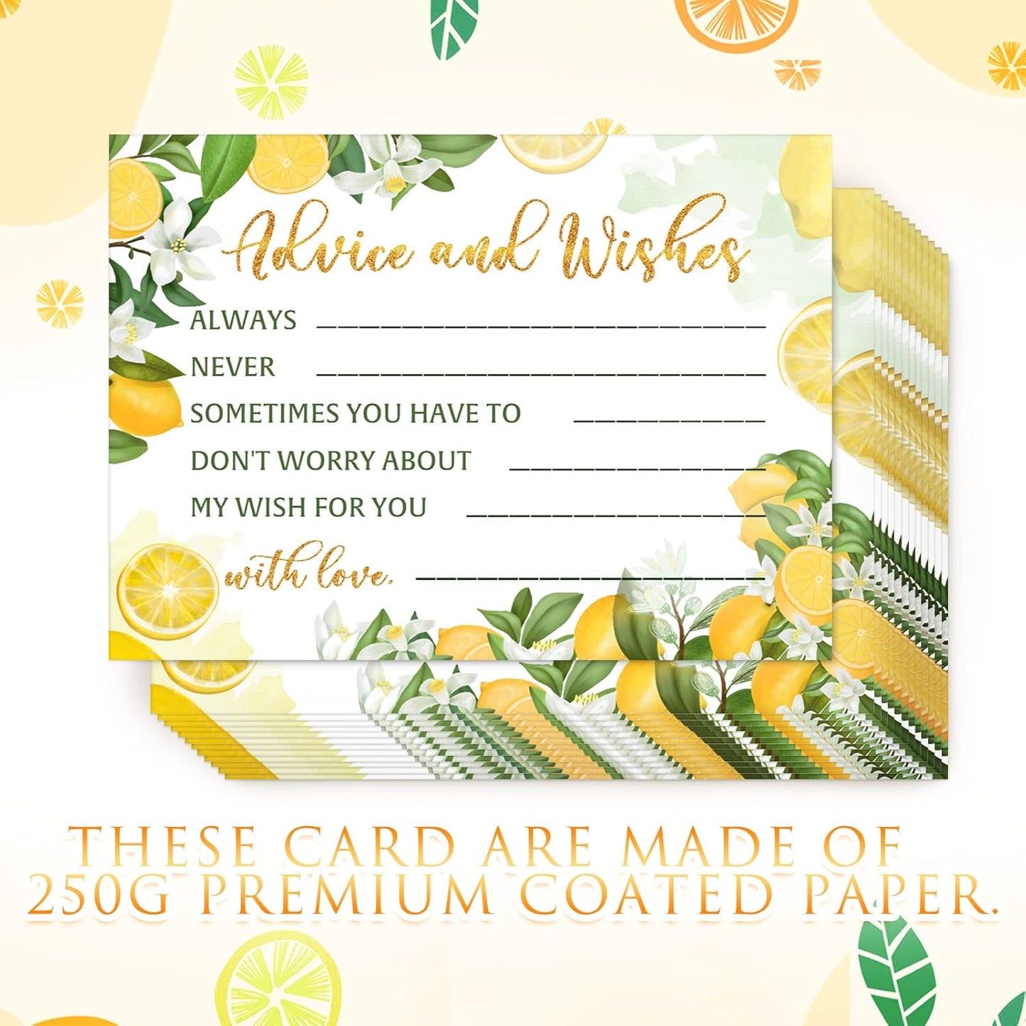 50 Pcs Advice and Wishes Cards, Uncoated Wedding Advice Cards Heavyweight Printed Guestbook for The Bride and Groom, Baby Shower, Wedding Shower, Birthday Party(Lemon Theme)