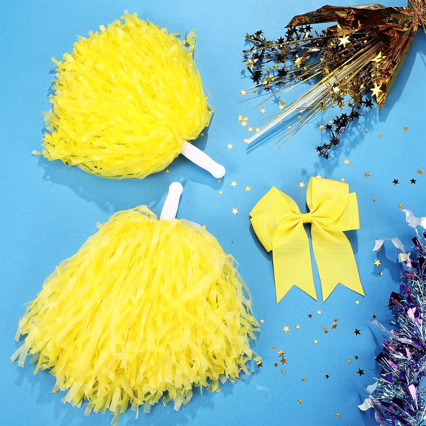 3 Pcs 10 in Cheerleading Pom Poms and Large Cheerleader Hair Bow Cheer Pompoms Cheerleading Accessories for Sport Events Dance Party Basketball Football Team