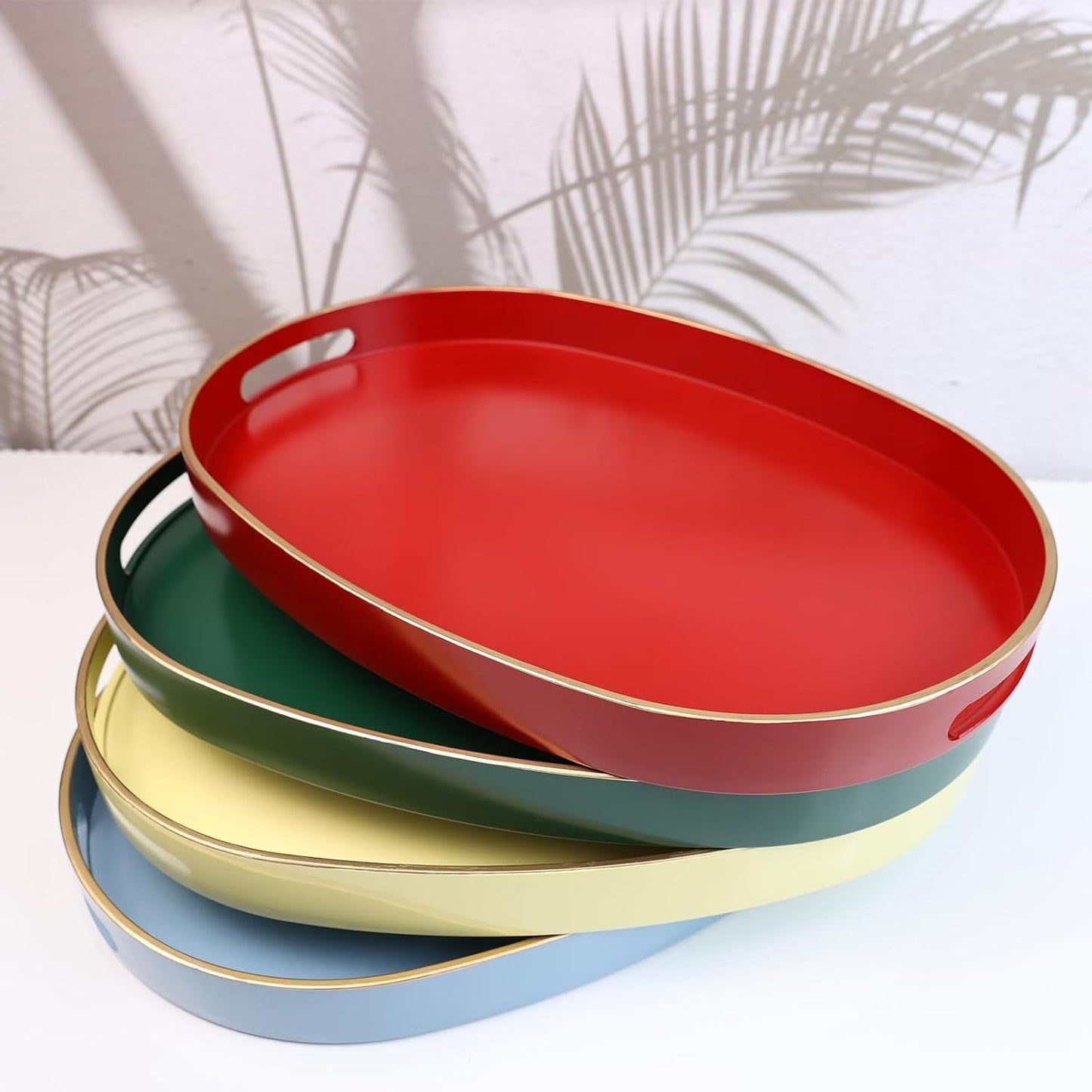 Yellow Plastic Serving Tray for Ottoman, Coffee Table, Oval Decorative Tray for Entertaining, Outdoor, Living Room, Home Decor
