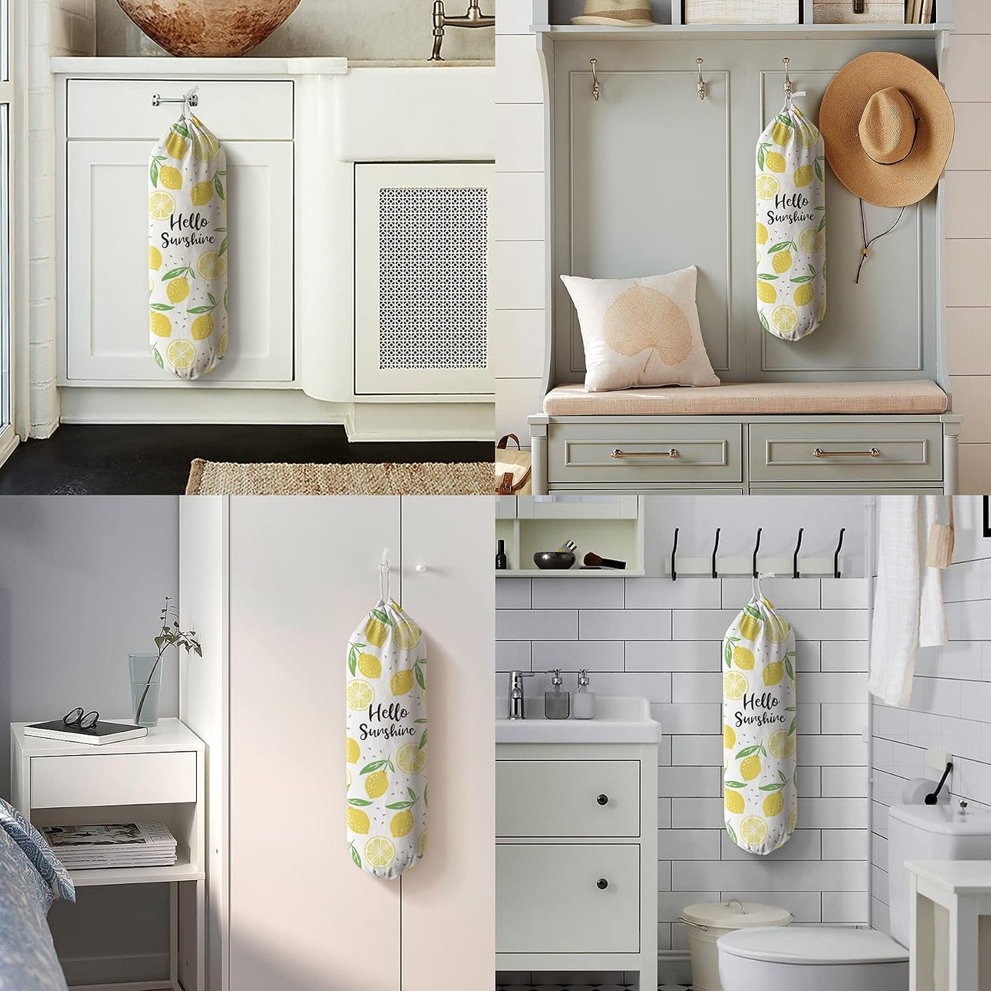 Lemon Grocery Bags Holder,Sunshine Plastic Bags Storage Organizer,Cute Yellow Lemon Kitchen Décor