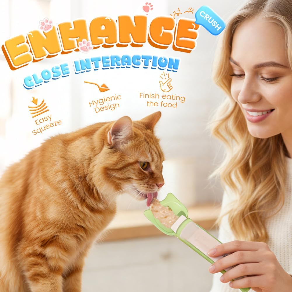Lickable Cat Treat Spoon Kitten Strip Squeeze Spoons, Beige+Green+Yellow | Pet Food Dispenser for Wet Food & Tube Treats