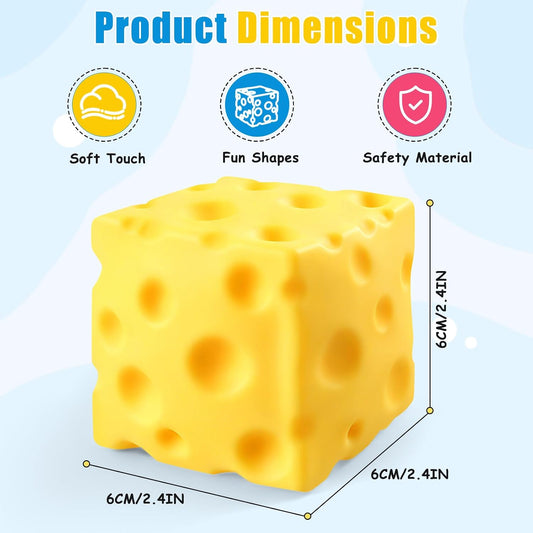 Cheese Squishy Cube, Cheese Block Squeeze Toy, Stress Ball Fidget Sensory Squeezy Toys, Novelty Stress Relief Gifts for Adults(Yellow, 2.4 in)