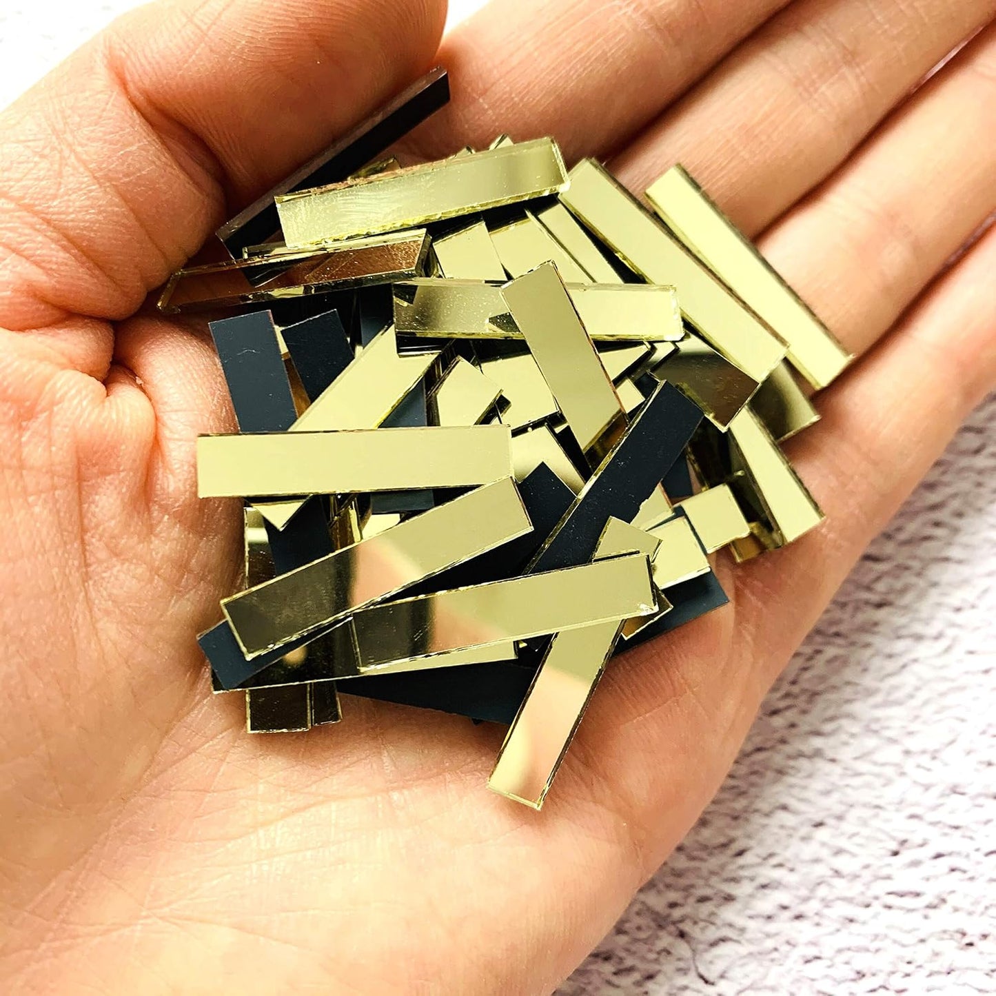 200 Pcs Mini Rectangle Mirror Tiles Small Glass Mosaic Pieces (Yellow Gold)