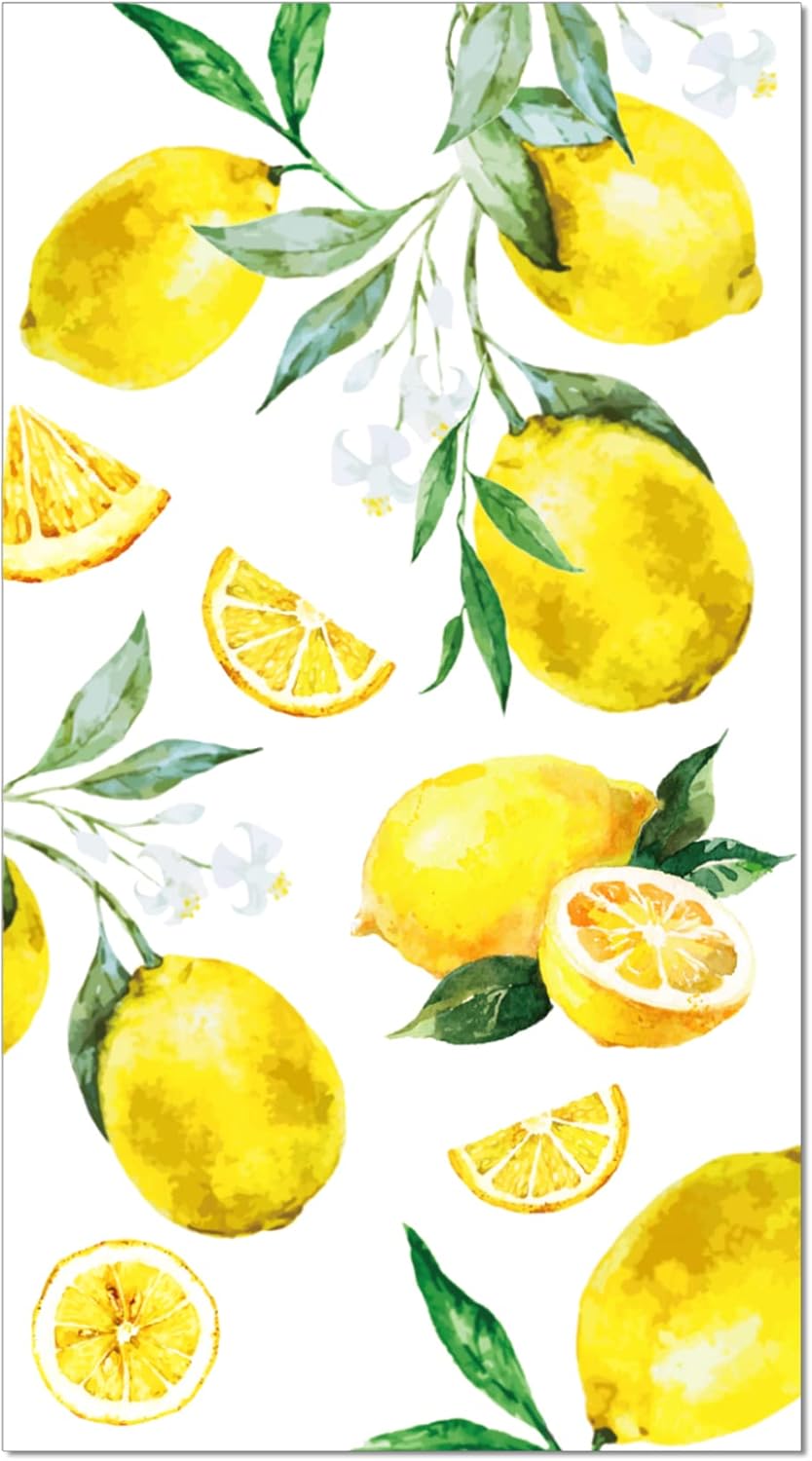 200 Pcs Lemon Paper Napkins Bulk Yellow Citrus Fruit Disposable Hand Napkins Watercolor Summer Fruit Pattern Disposable Hand Towels for Summer Kitchen Bathroom Tea Party Wedding Birthday Picnic Party